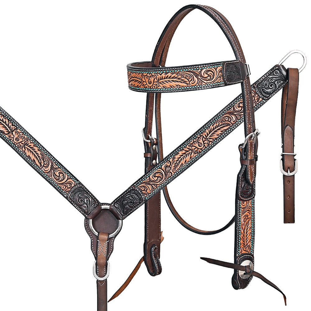 Hand-Carved Leather Western Headstall And Breast Collar Set For Training And Showing