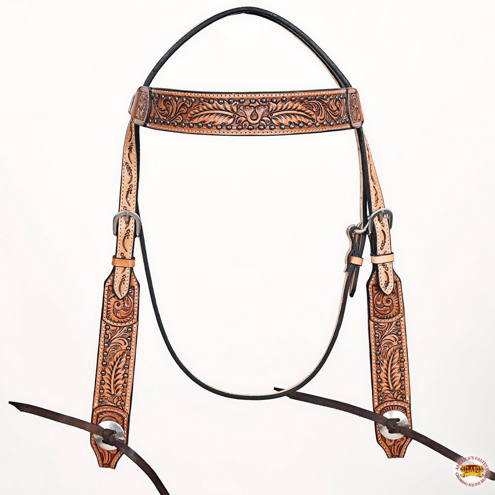 Hand-Carved Leather Western Headstall And Breast Collar Set For Training And Showing