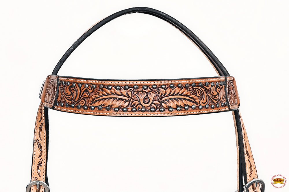 Hand-Carved Leather Western Headstall And Breast Collar Set For Training And Showing