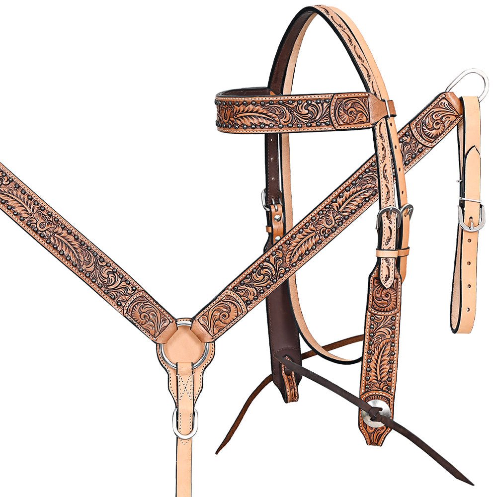 Hand-Carved Leather Western Headstall And Breast Collar Set For Training And Showing