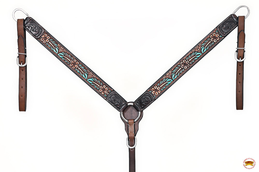 HILASON Western Horse Headstall Breast Collar Leather Brown