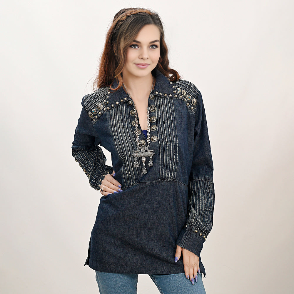 American Darling ADDR001 100% Cotton Denim Women Shirt Jacket Dress Ladies Girl Top