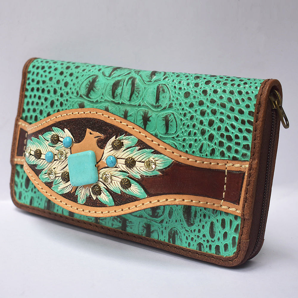 American Darling Clutch Hand Tooled Crocodile Embossed Genuine Leather Women Bag Western Handbag Purse
