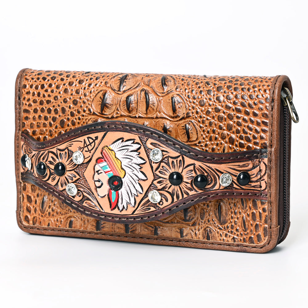 American Darling Clutch Hand Tooled Crocodile Embossed Genuine Leather Women Bag Western Handbag Purse