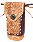 Hilason Basketweave Floral Cell Phone Case Tan American Leather