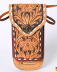 Hilason Basketweave Floral Cell Phone Case Tan American Leather
