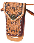 Hilason Basketweave Floral Cell Phone Case Tan American Leather