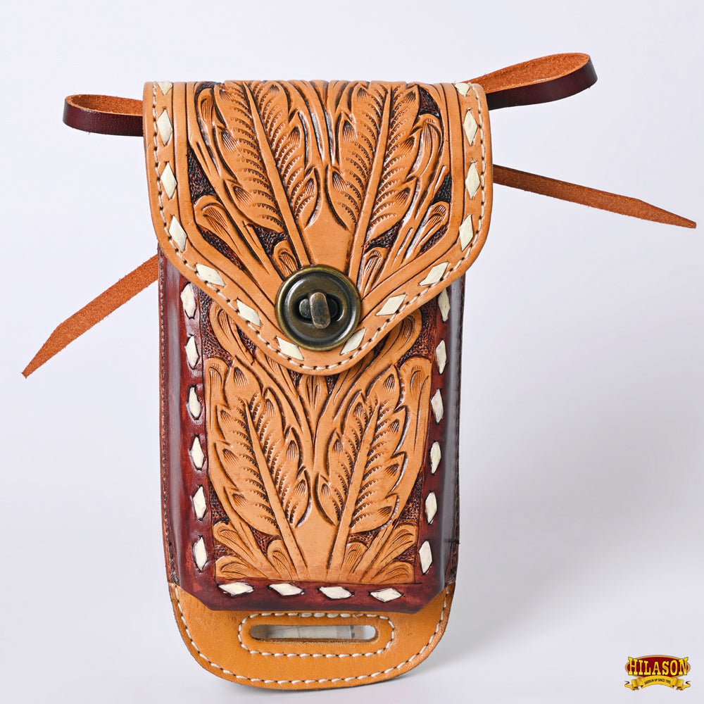 Hilason Basketweave Floral Cell Phone Case Tan American Leather