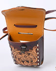 Hilason Basketweave Floral Cell Phone Case Tan American Leather