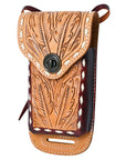 Hilason Basketweave Floral Cell Phone Case Tan American Leather