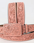 American Darling Hand Tooled Carved Unisex Genuine American Leather Belt Tan