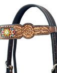 HILASON Western Horse Genuine Leather Floral Design Tack Set Dark Brown