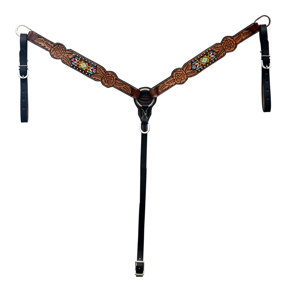 HILASON Western Horse Genuine Leather Floral Design Tack Set Dark Brown