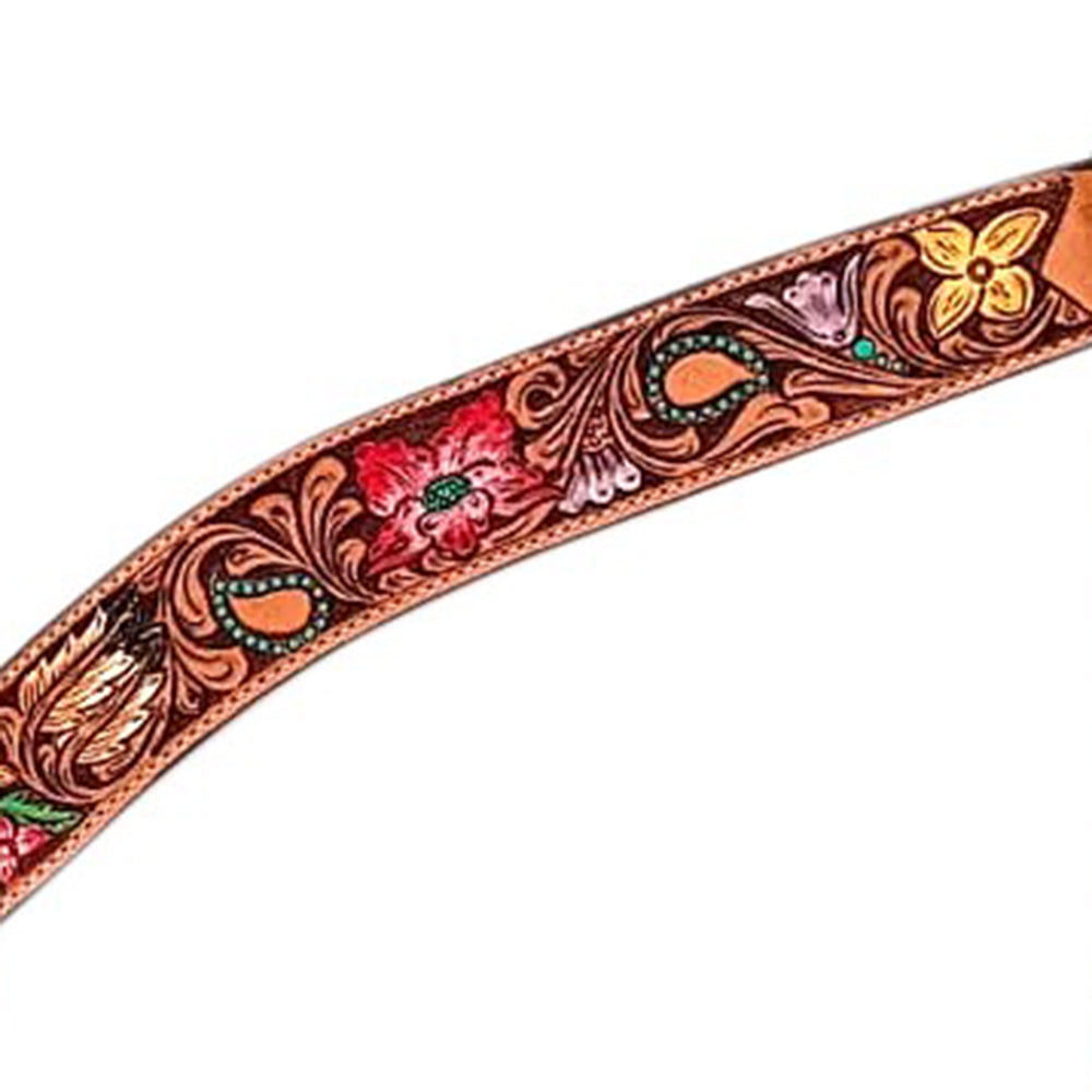 HILASON Western Horse Headstall &amp; Breast Collar Tack Set American Leather Floral Carving Tan