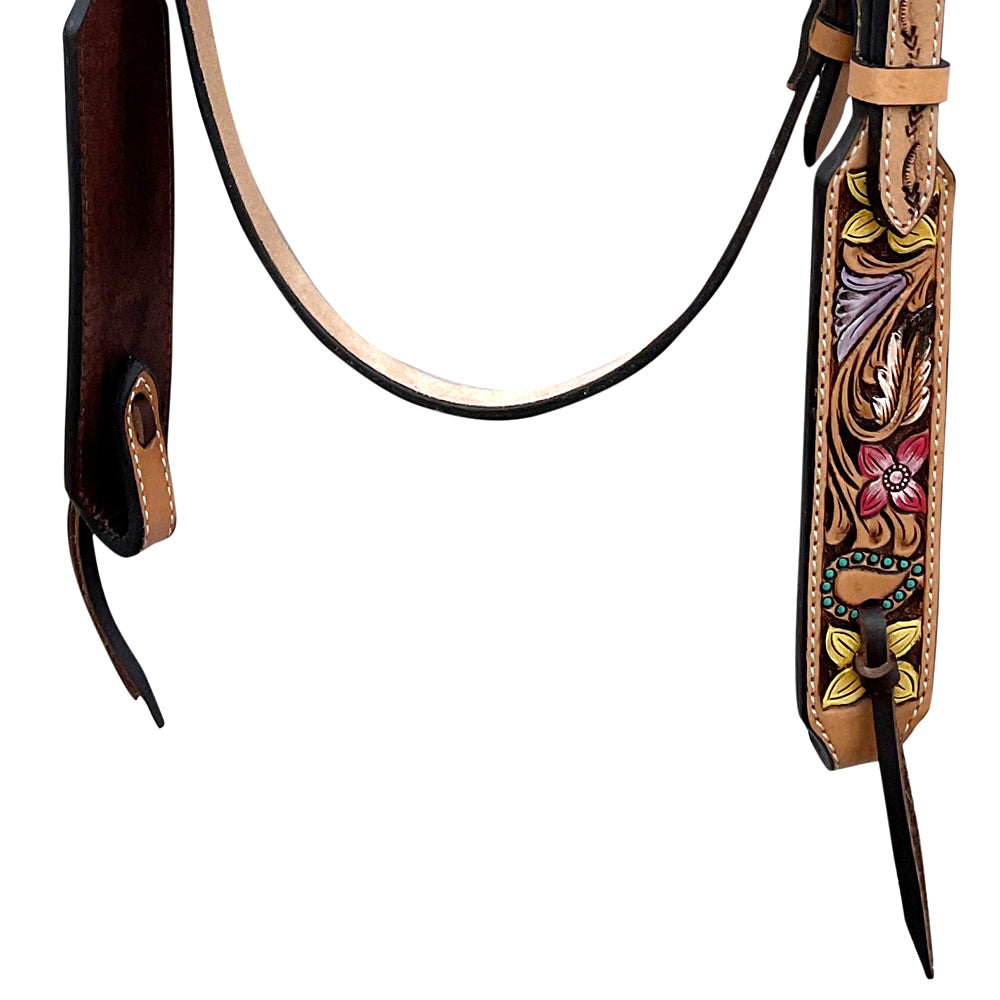 HILASON Western Horse Headstall &amp; Breast Collar Tack Set American Leather Floral Carving Tan
