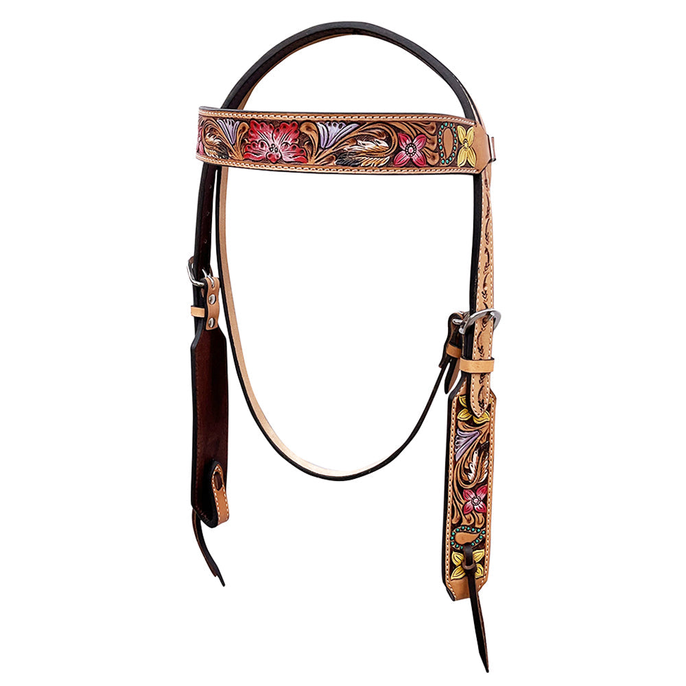 HILASON Western Horse Headstall &amp; Breast Collar Tack Set American Leather Floral Carving Tan