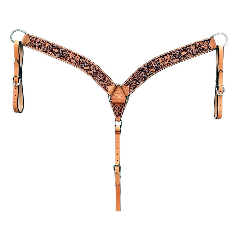 HILASON Western Horse Headstall &amp; Breast Collar Tack Set American Leather Floral Carving Tan