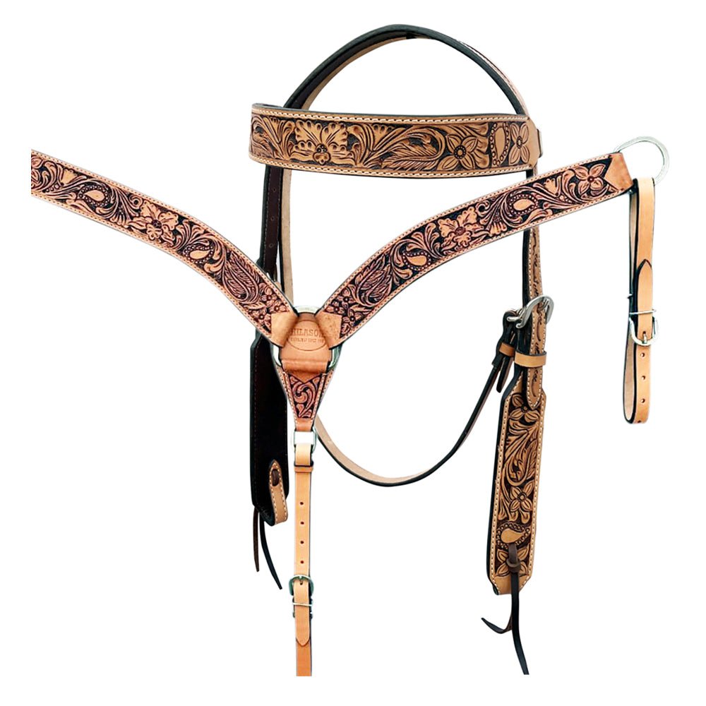Hand-Carved Leather Western Headstall And Breast Collar Set For Training And Showing