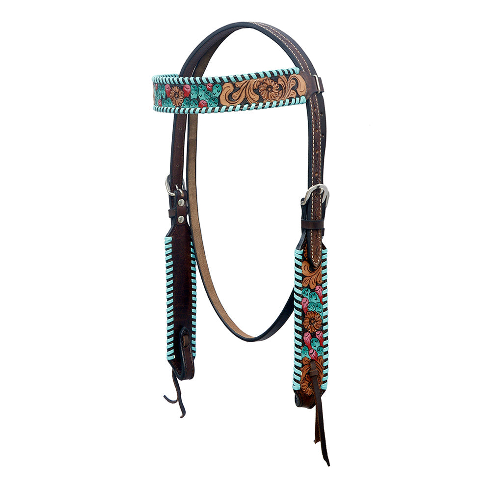 HILASON Western Horse Genuine Leather Floral Design Tack Set Dark Brown