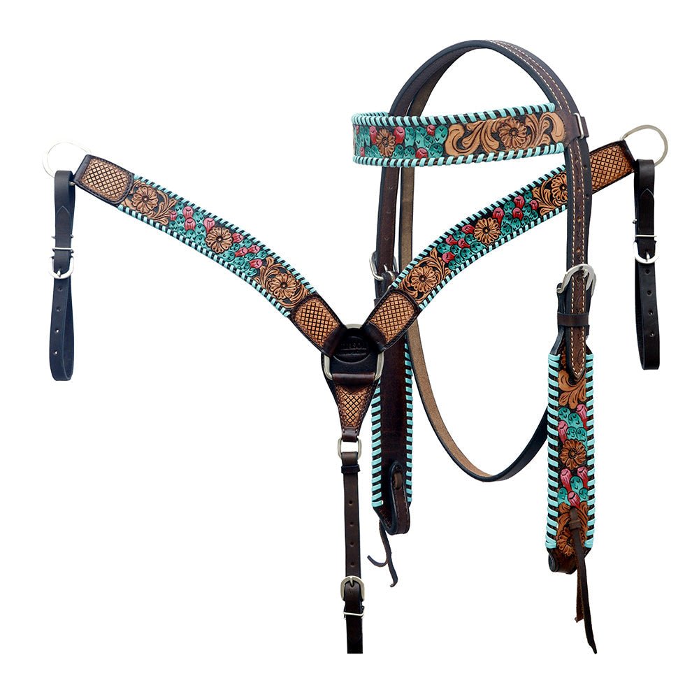 Hand-Carved Leather Western Headstall And Breast Collar Set For Training And Showing
