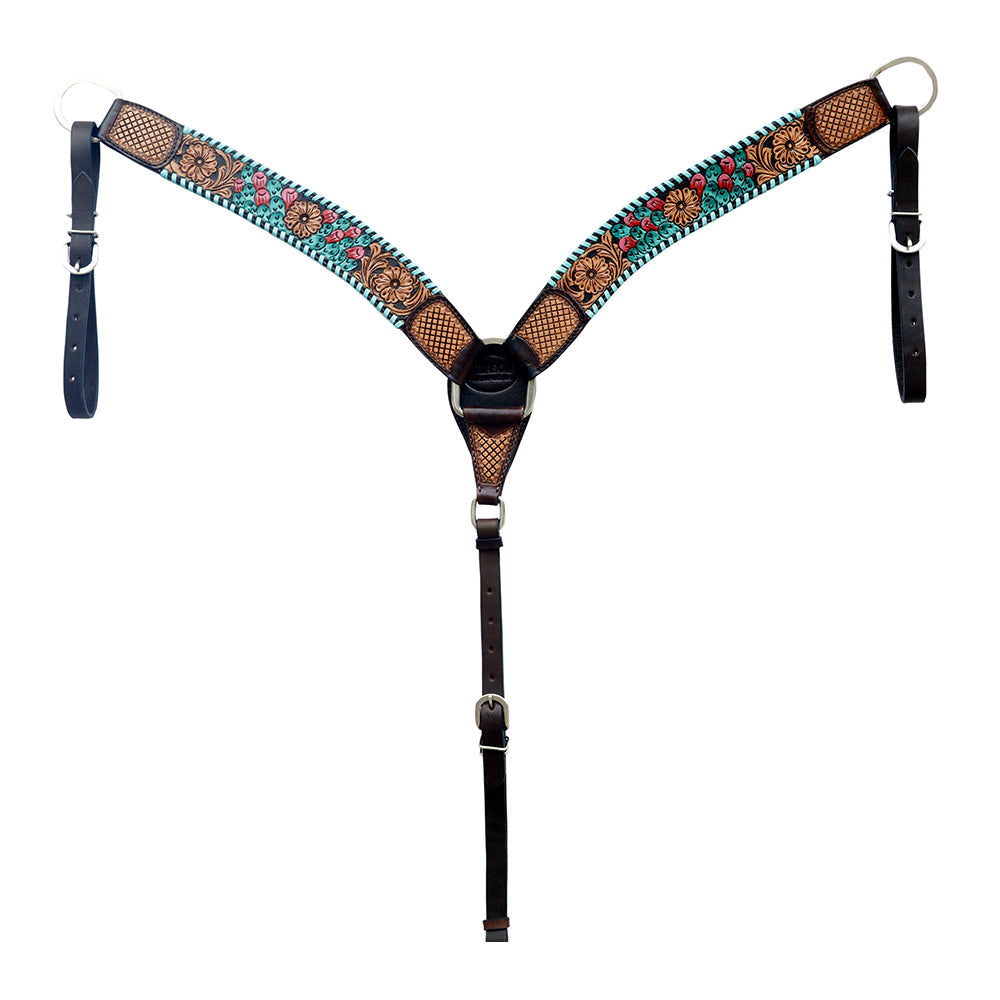 HILASON Western Horse Genuine Leather Floral Design Tack Set Dark Brown