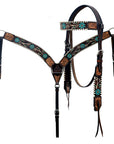 Hilason Horse Floral Hand Painted American Leather Breast Collar Headstall Dark Brown
