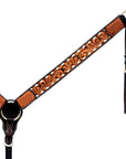 Hilason Horse Floral Hand Carved American Leather Breast Collar Headstall Dark Brown