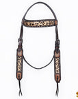 Handcrafted Leather Breast Collar Headstall For Western Horse With Cheetah Print