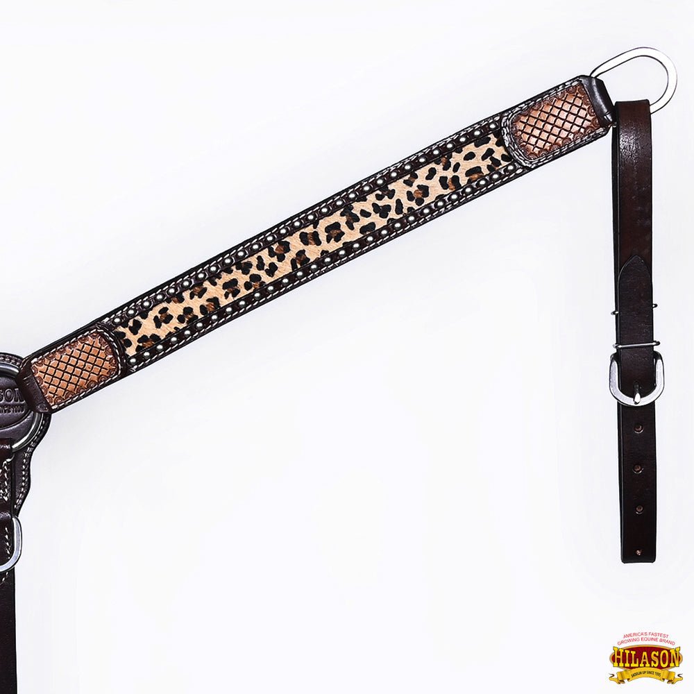 Handcrafted Leather Breast Collar Headstall For Western Horse With Cheetah Print