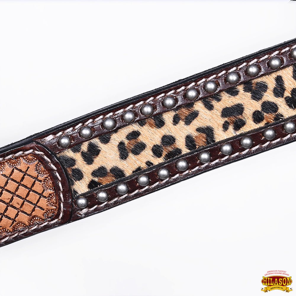 Handcrafted Leather Breast Collar Headstall For Western Horse With Cheetah Print
