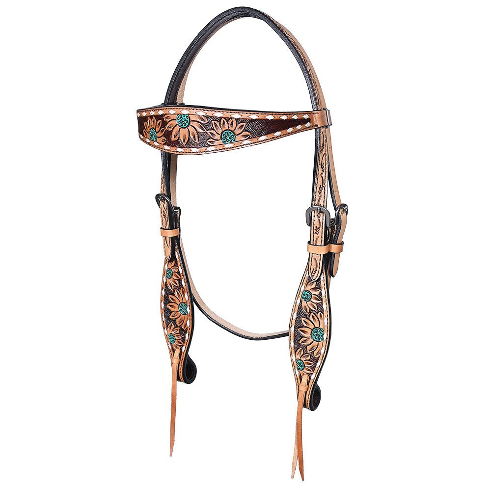 HILASON Western Horse Headstall &amp; Breast Collar American Leather Floral Carving