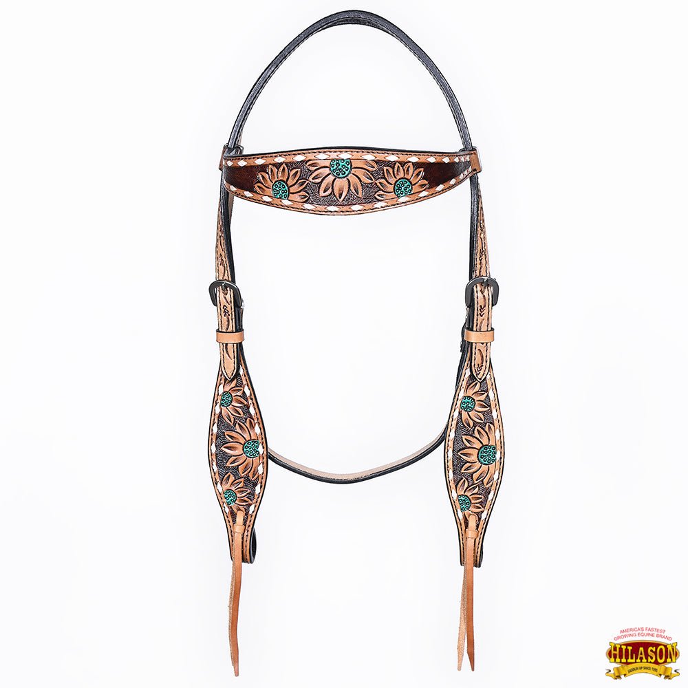 HILASON Western Horse Headstall &amp; Breast Collar American Leather Floral Carving