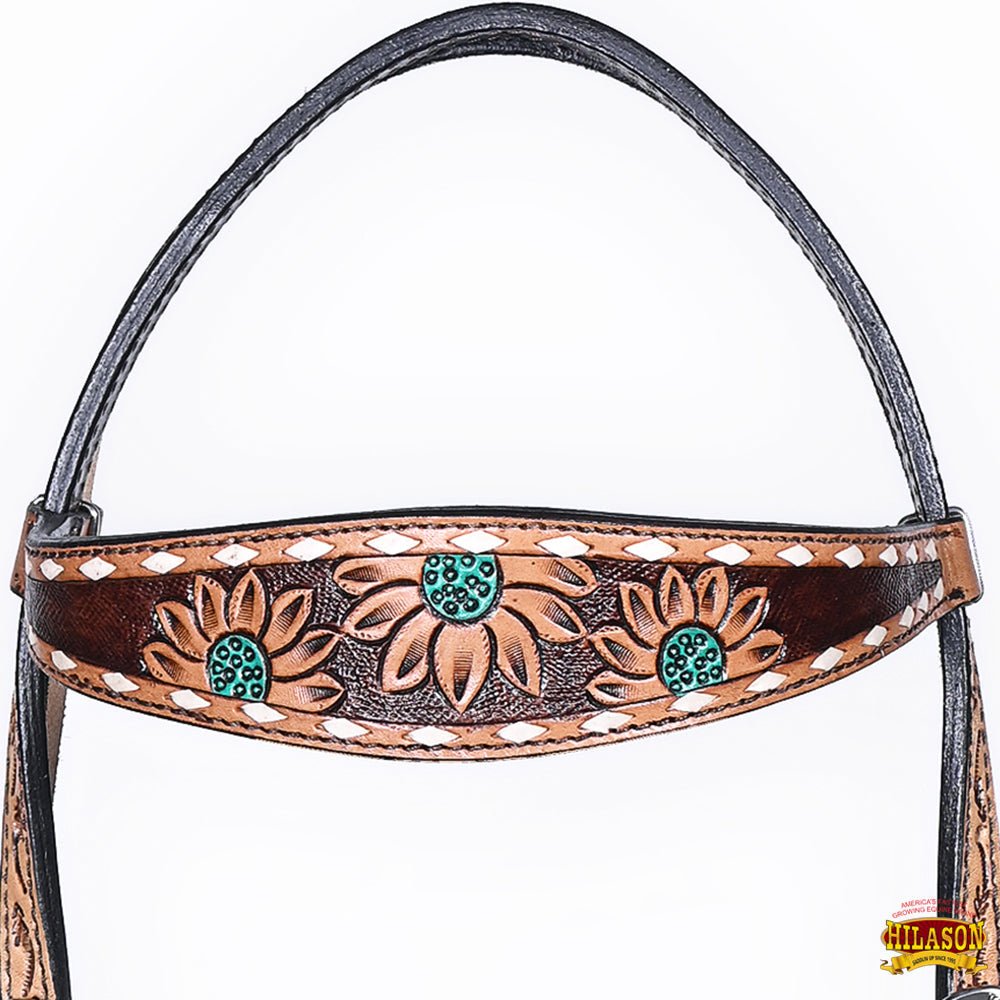 HILASON Western Horse Headstall &amp; Breast Collar American Leather Floral Carving