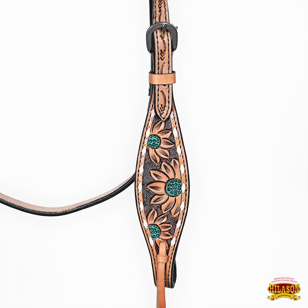 HILASON Western Horse Headstall &amp; Breast Collar American Leather Floral Carving