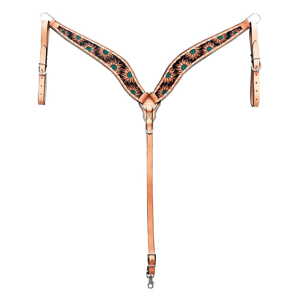 HILASON Western Horse Headstall &amp; Breast Collar American Leather Floral Carving