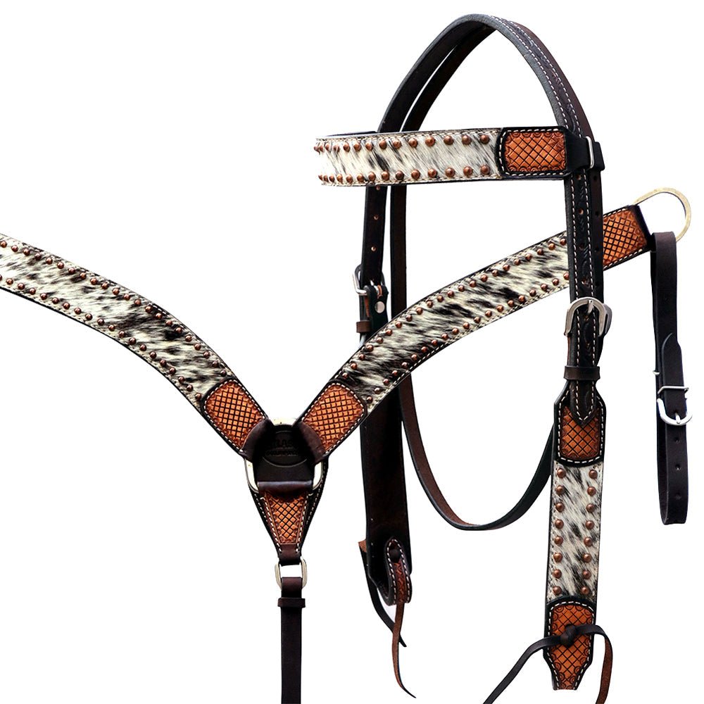 Hand-Carved Leather Western Headstall And Breast Collar Set For Training And Showing