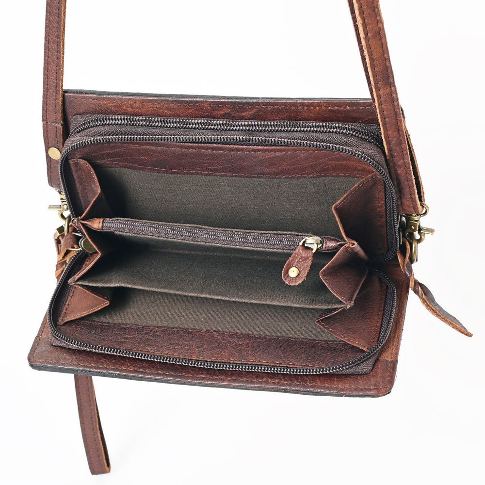 American Darling Organiser Hair-On Hand Tooled Genuine Leather Women Bag Western Handbag Purse