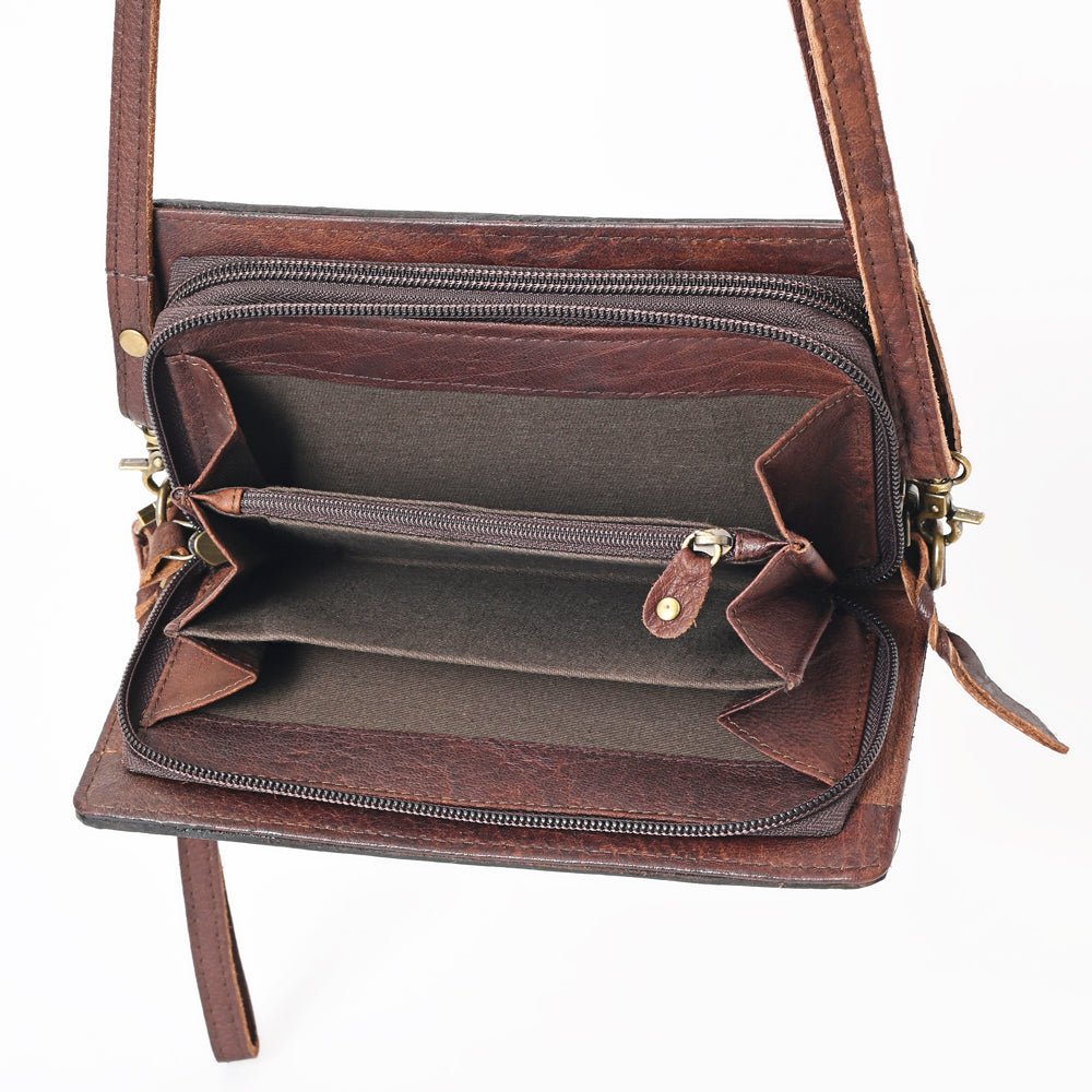 American Darling Organiser Hair-On Hand Tooled Genuine Leather Women Bag Western Handbag Purse