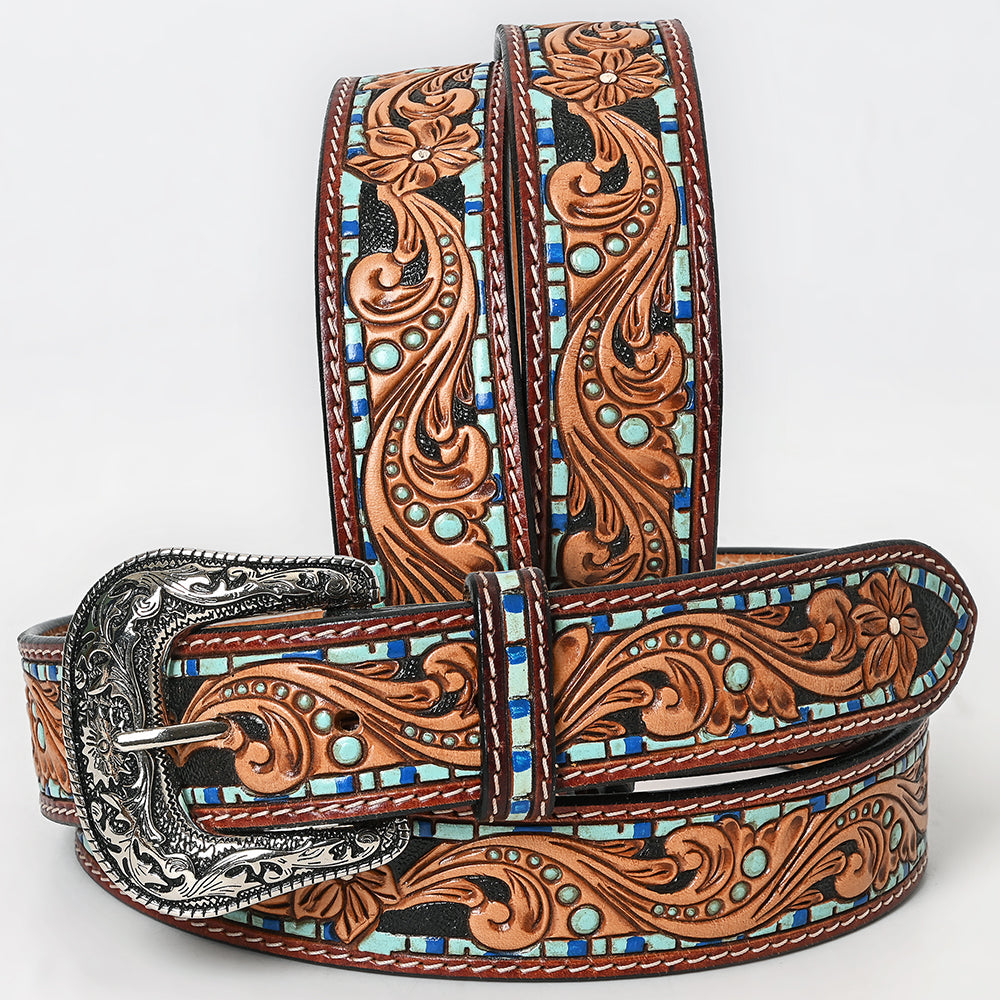 American Darling ADBLF108-L Beautifully Hand Tooled Genuine American Leather Belt Men and  Women