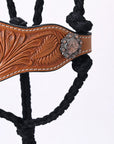 8 Ft Hilason Western Horse Halter Basic Poly Rope With Lead Floral Leather Black