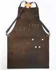 HILASON Genuine Leather Adjustable Work Apron With Tool Pockets Brown