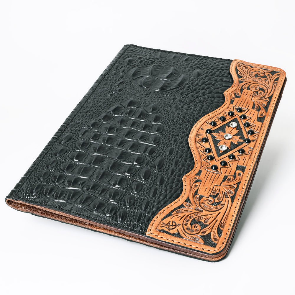 American Darling Portfolio Bag Hand Tooled Crocodile embossed Genuine Leather women bag western handbag purse - Everest Ranch