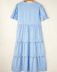 Noah Stripe Tiered Scallop Long Dress