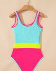 Colorblock Textured Patchwork One-Piece Swimsuit