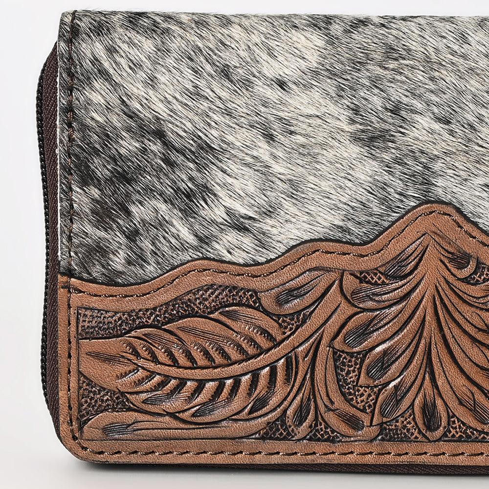 OHLAY WALLET Hand Tooled Hair-on Genuine Leather women bag western handbag purse