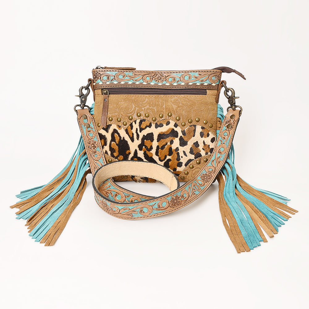 OHLAY Hand-Tooled Embossed Hair-On Leather Crossbody Bag