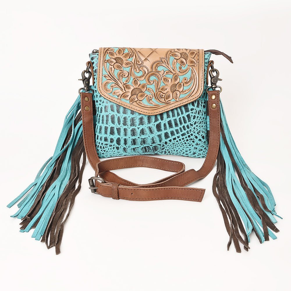 OHLAY Messenger Hand Tooled Crocodile Embossed Genuine Leather Women Bag Western Handbag Purse Womens Handbags Belt Summer