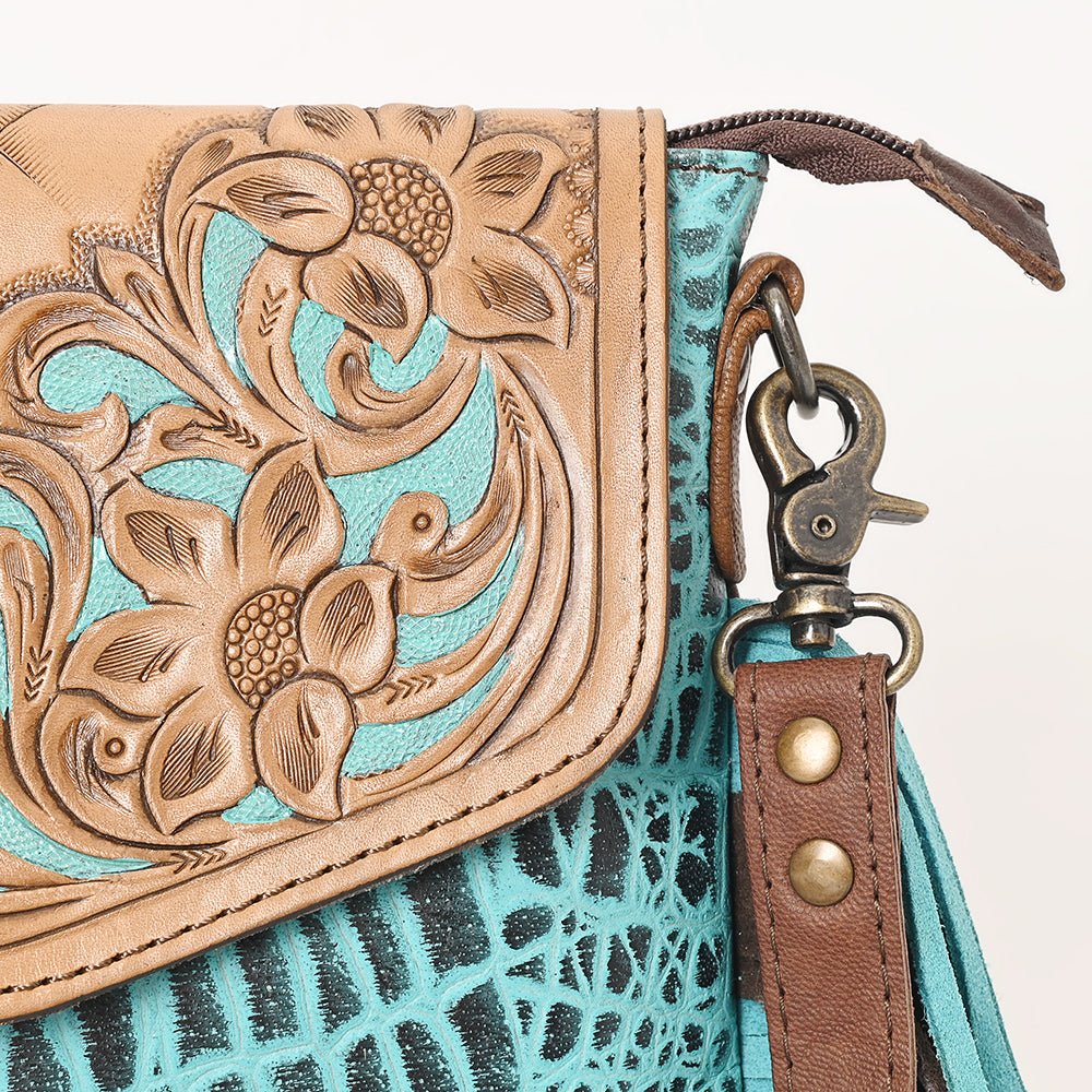OHLAY Messenger Hand Tooled Crocodile Embossed Genuine Leather Women Bag Western Handbag Purse Womens Handbags Belt Summer
