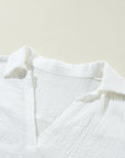 Embroidered Eyelet Crinkled Gauze Collared V-Neck Blouse