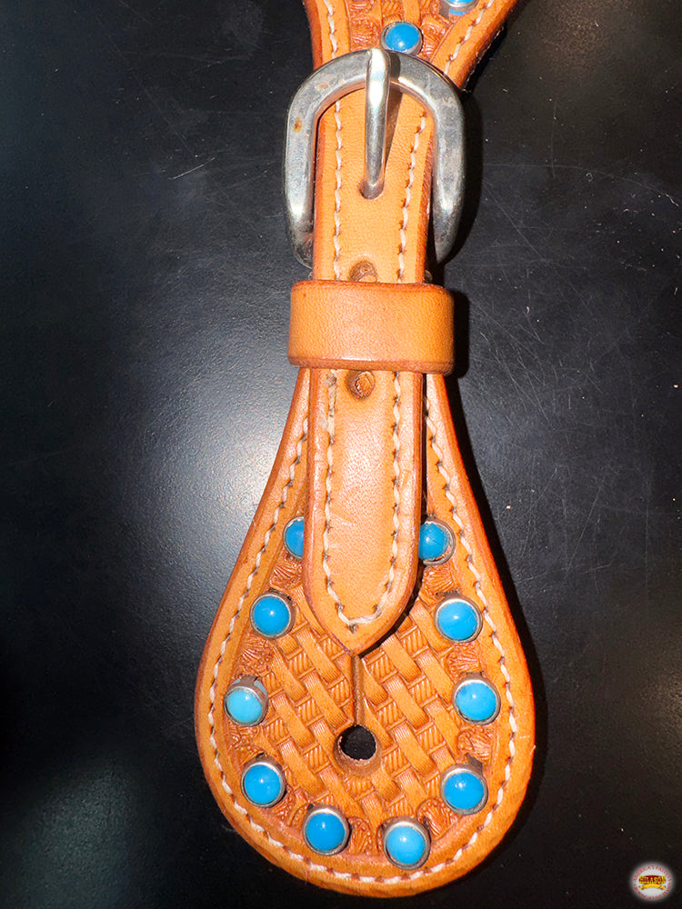 HILASON Western Unisex Spur Straps for Horse Riding Basket Turquoise Studds